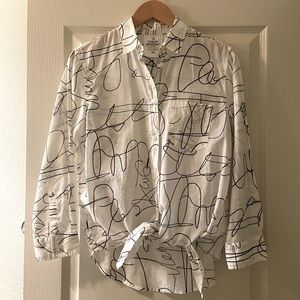 Cheap Monday scrawl graffiti tie-front shirt, sz XS